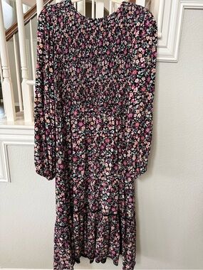 Lost + Wander Black Floral Smocked Top dress